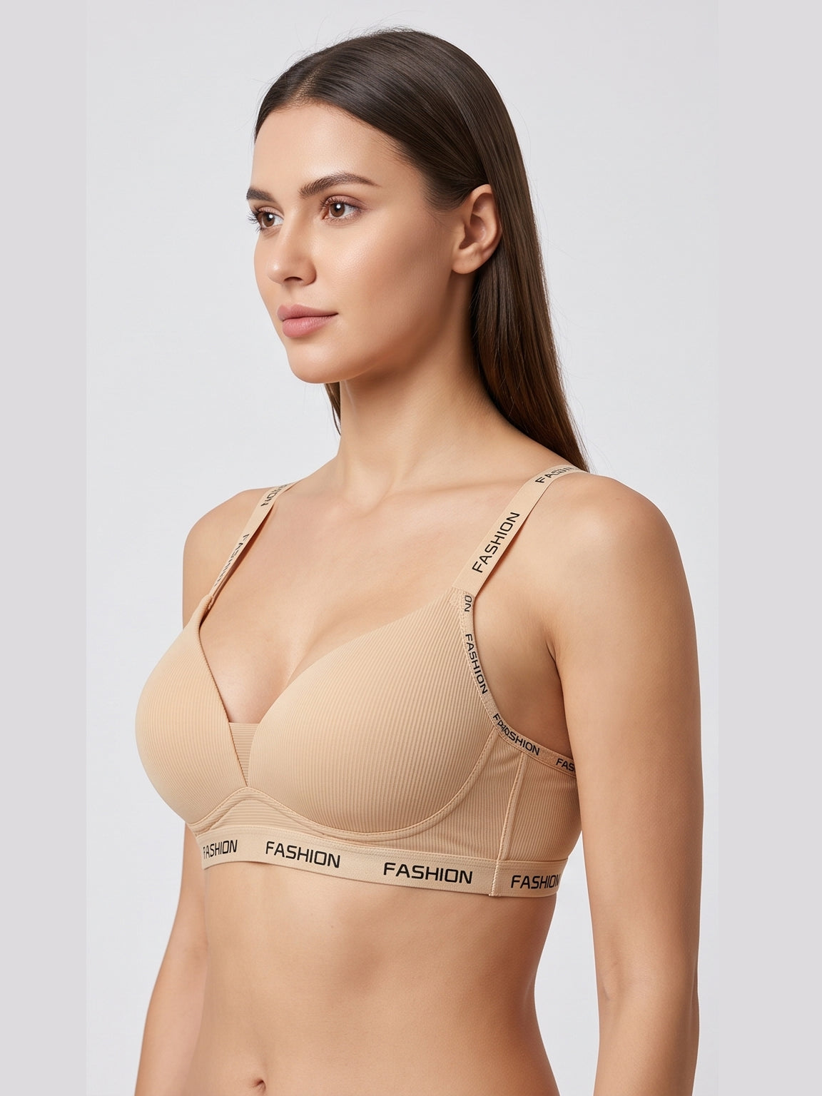 Ribbed Everyday Support Bra - Beige