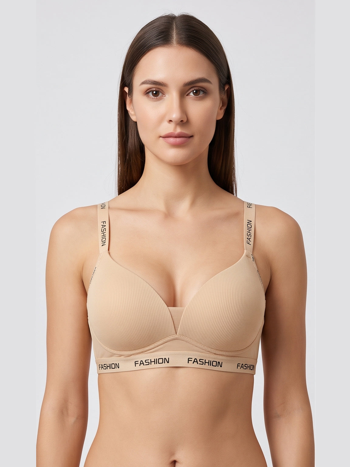 Ribbed Everyday Support Bra - Beige