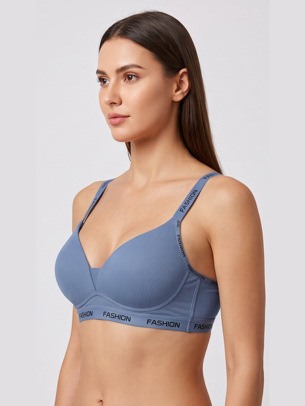 Ribbed Everyday Support Bra - Blue