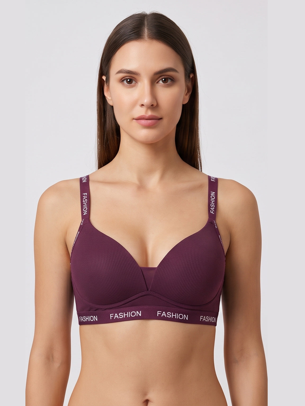 Ribbed Everyday Support Bra - Burgundy