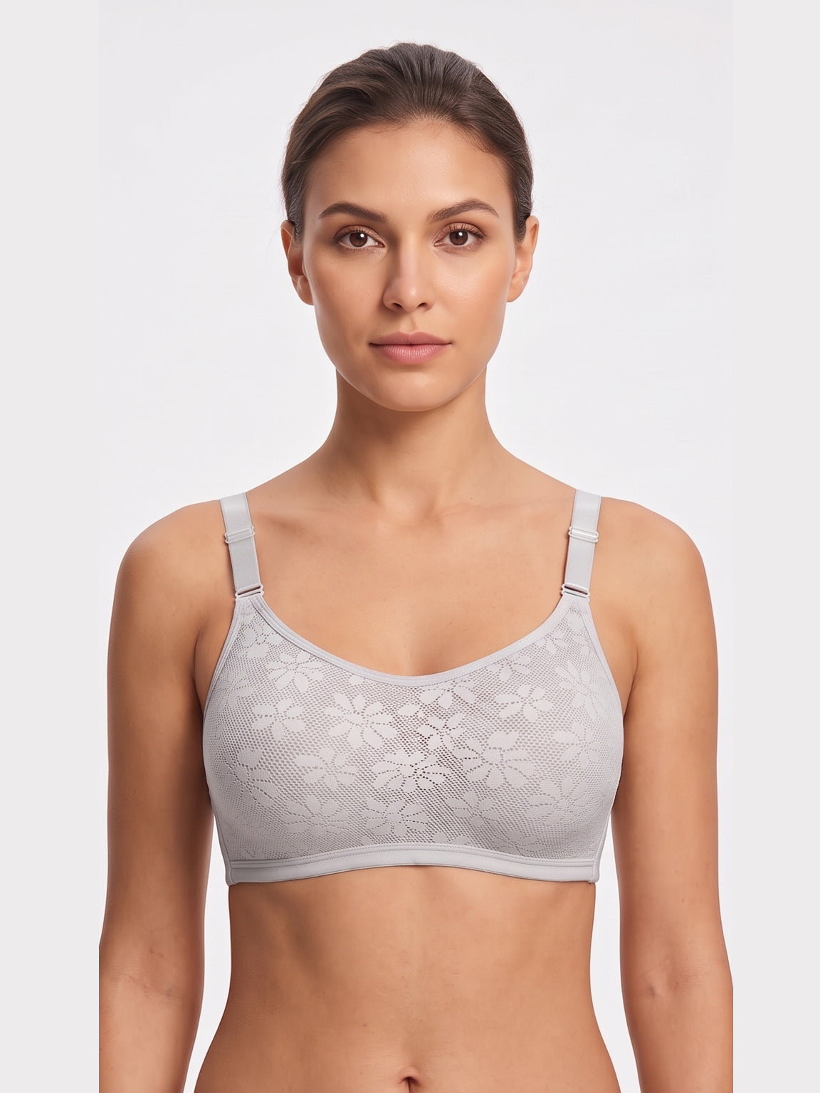 Floral Lace Wire free Bra – Light Grey