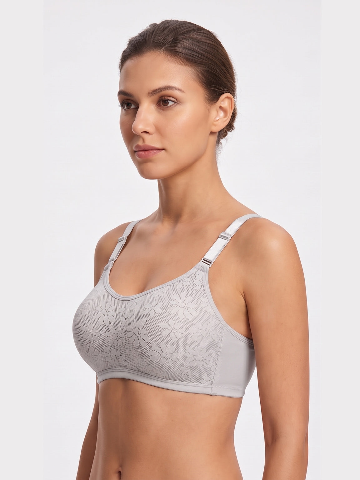 Floral Lace Wire free Bra – Light Grey