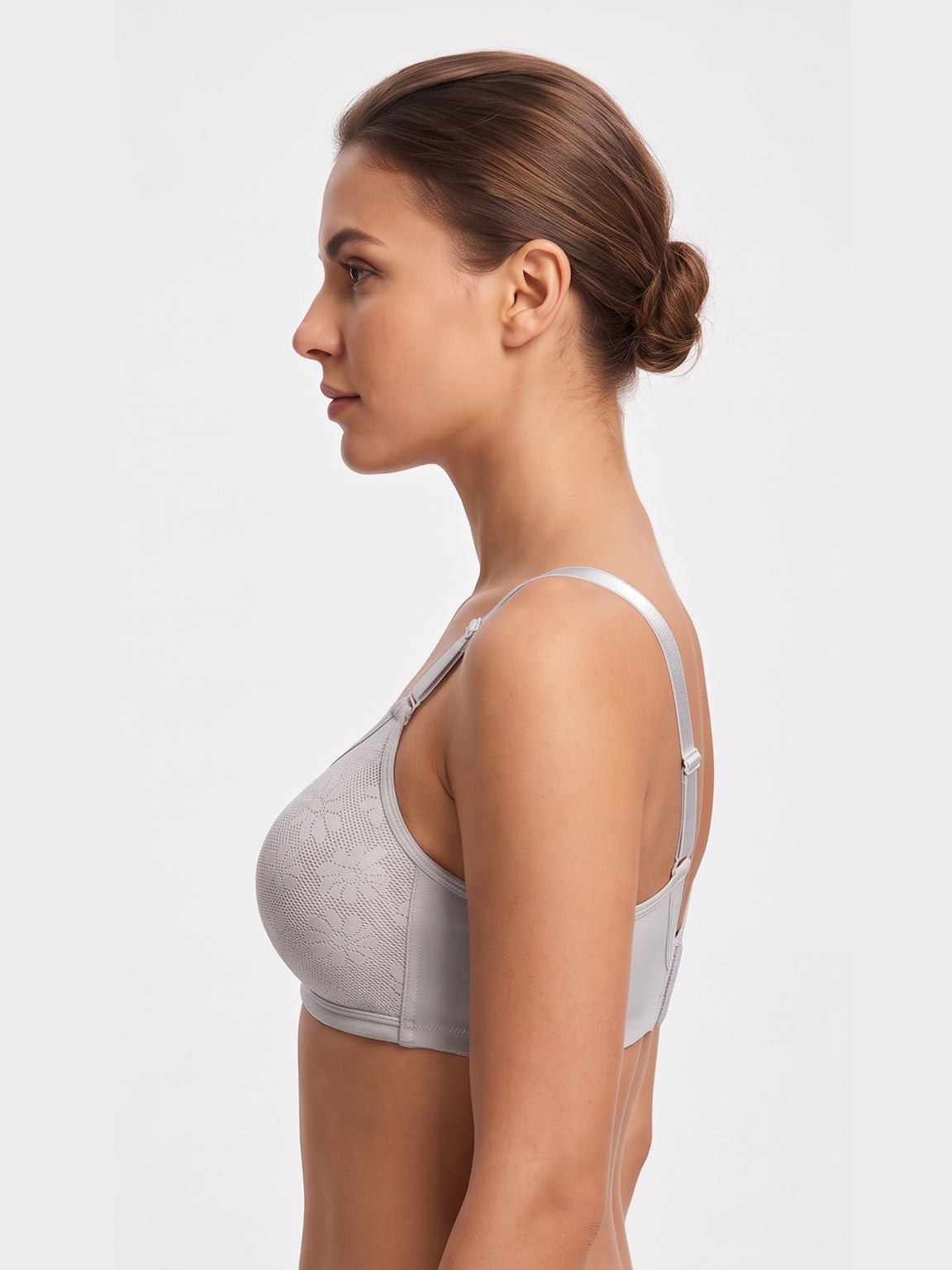 Floral Lace Wire free Bra – Light Grey