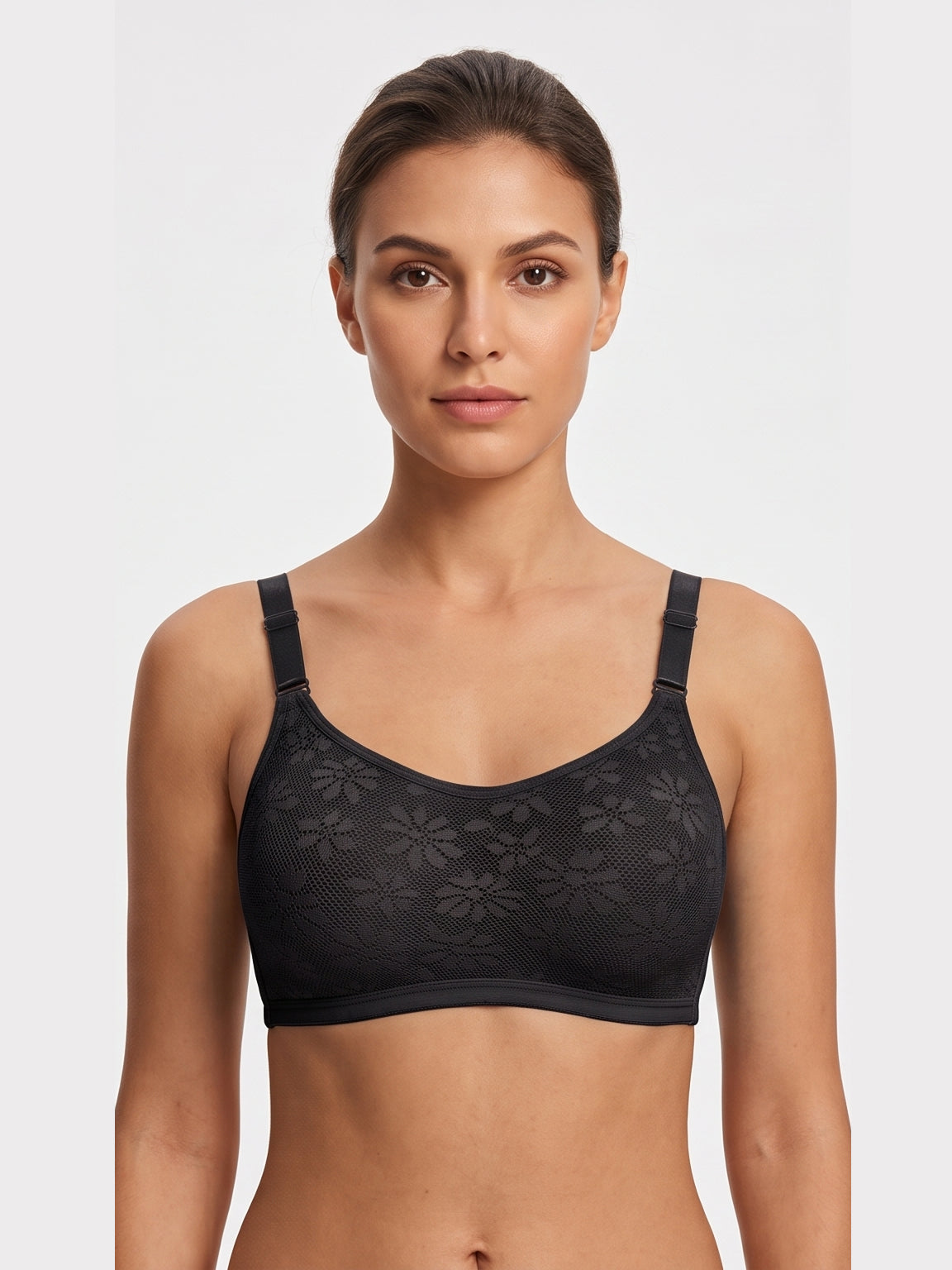 Floral Lace Wire free Bra – Black