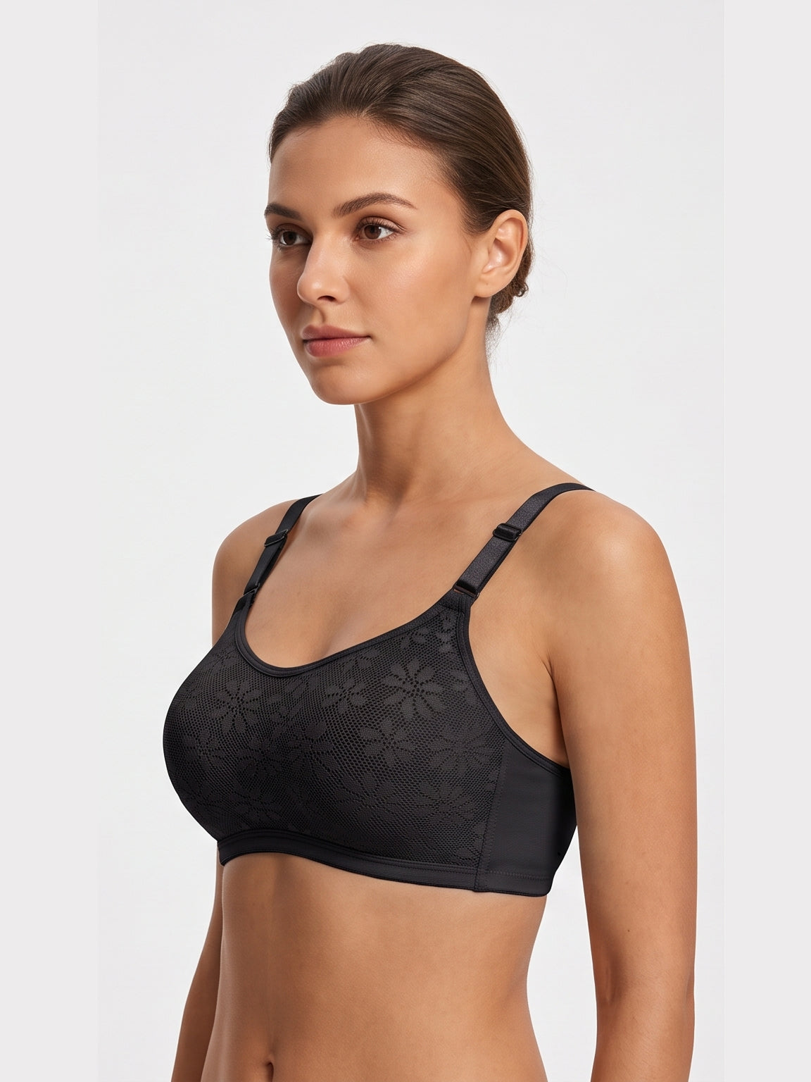 Floral Lace Wire free Bra – Black