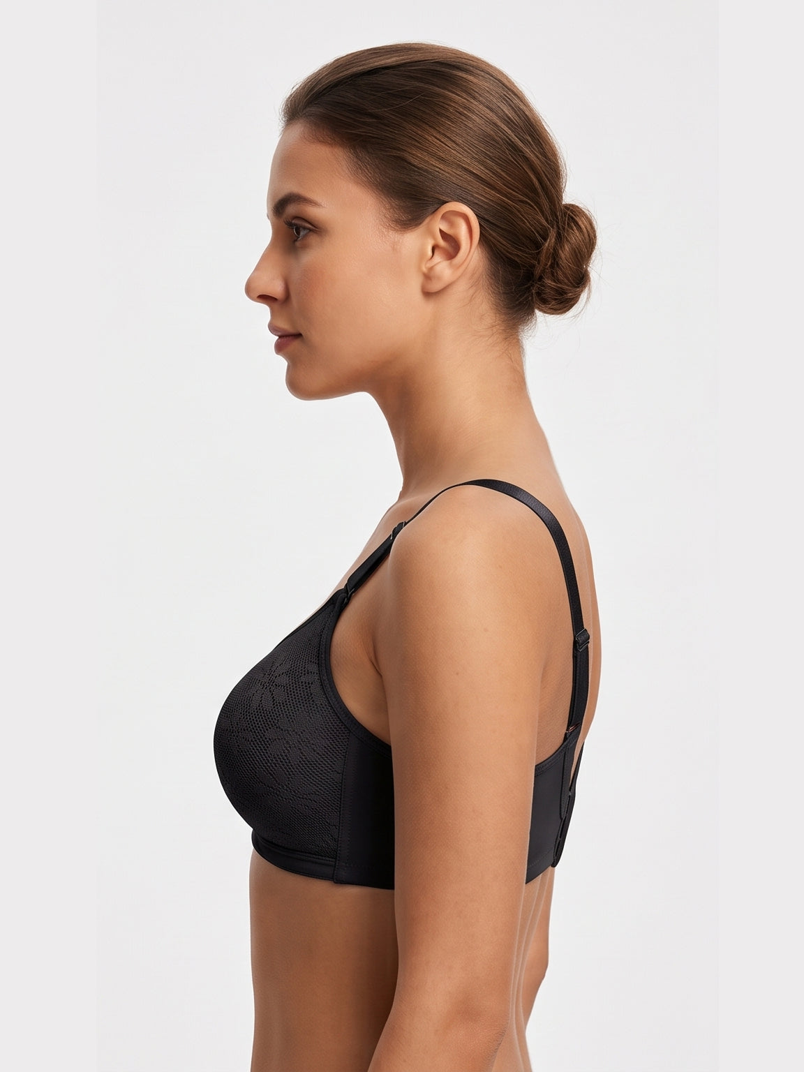Floral Lace Wire free Bra – Black