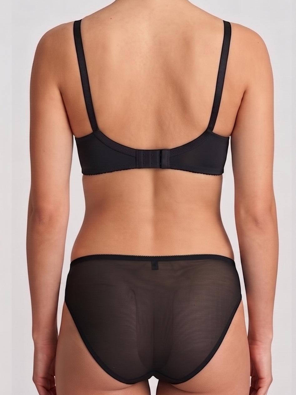 Floral Embroidered Lingerie Set - Black