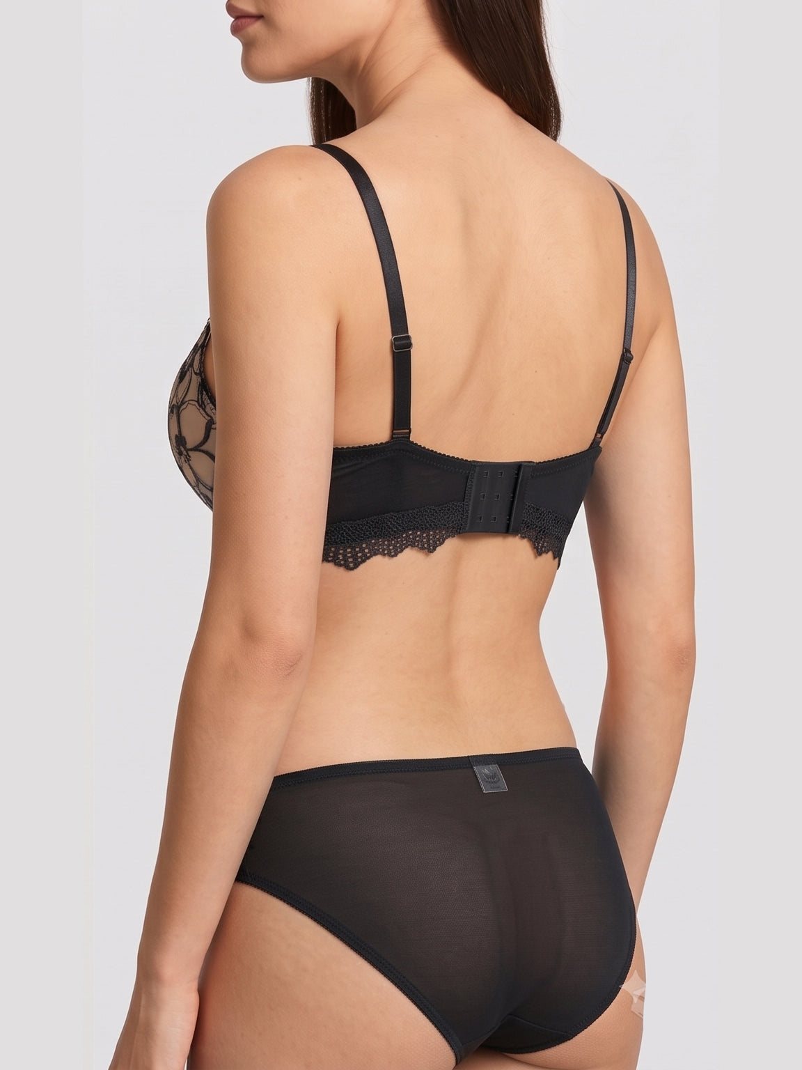Floral Lace Lingerie Set - Black