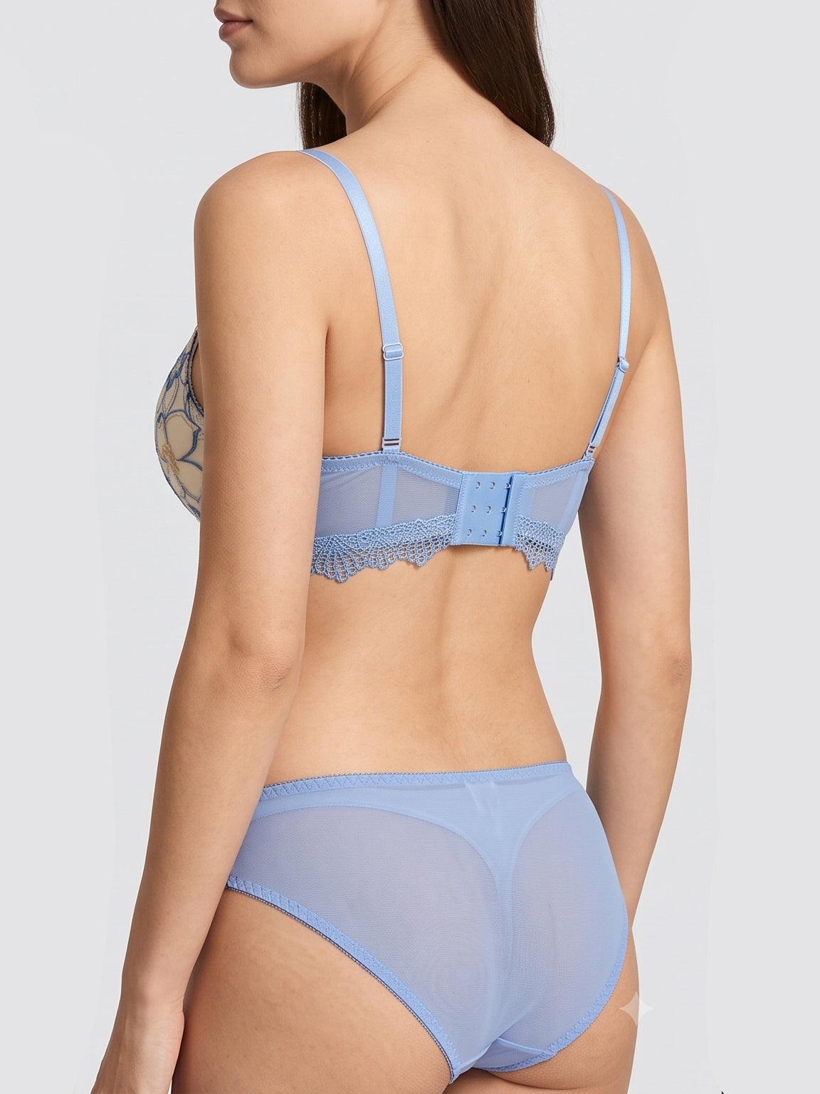 Floral Lace Lingerie Set - Blue