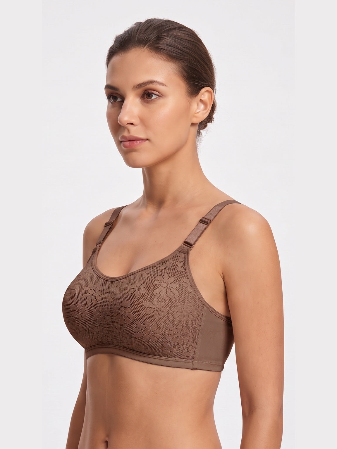 Floral Lace Wire free Bra – Taupe Brown