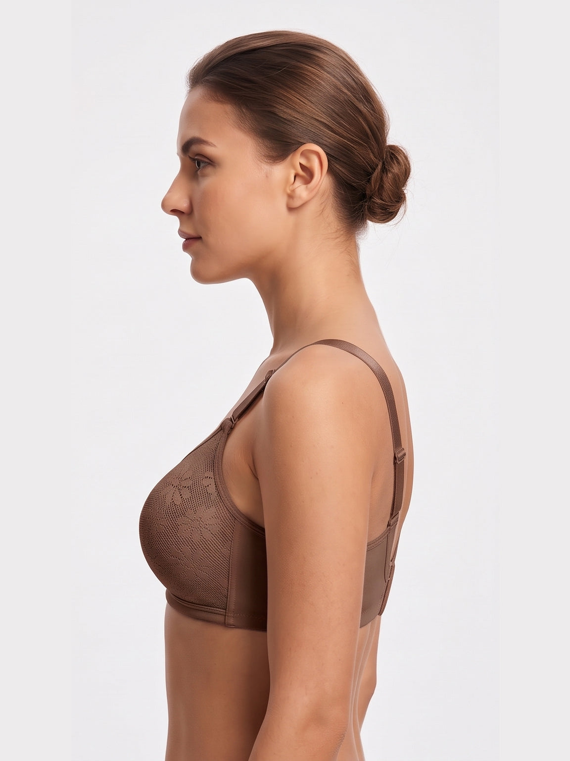 Floral Lace Wire free Bra – Taupe Brown