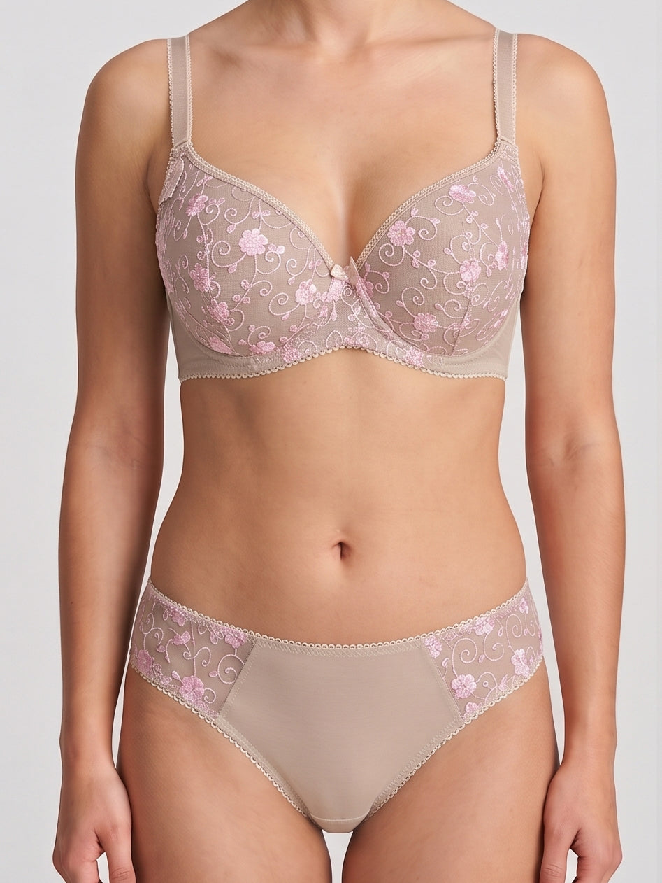 Floral Embroidered Lingerie Set - Pink