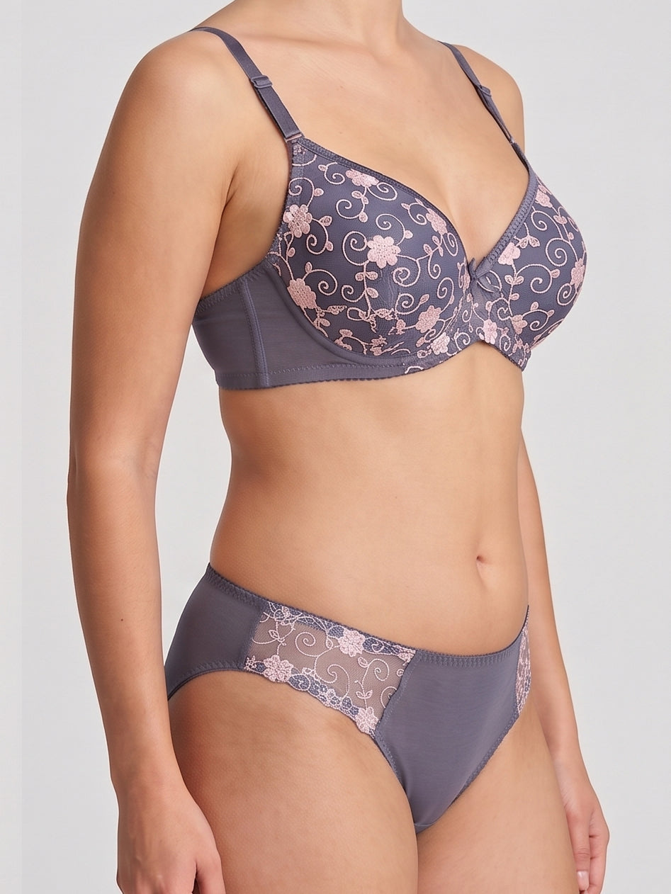 Floral Embroidered Lingerie Set - Purple